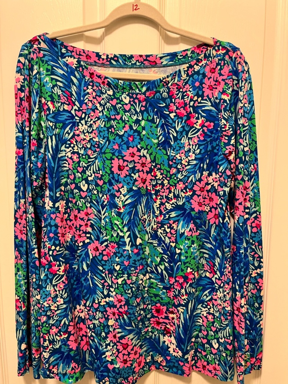 Lilly Pulitzer Blue Floral Long Sleeve Tee with Pink & Green Print